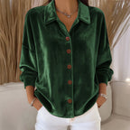 Elowyn - Women's Velvet Button-Front Collared Shirt