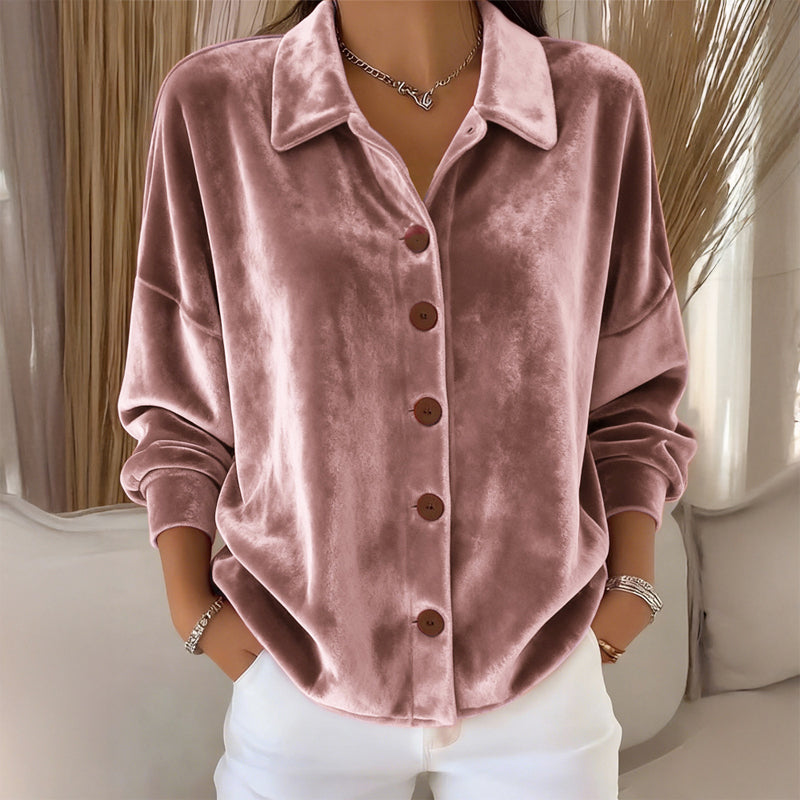 Elowyn - Women's Velvet Button-Front Collared Shirt