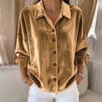 Elowyn - Women's Velvet Button-Front Collared Shirt