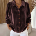 Elowyn - Women's Velvet Button-Front Collared Shirt