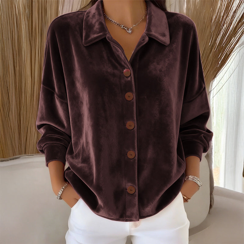 Elowyn - Women's Velvet Button-Front Collared Shirt