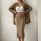 Erza - Women's Knit Cardigan & Midi Skirt Set