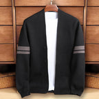Ezra - Men's Striped Sleeve V-Neck Knit Cardigan