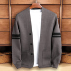 Ezra - Men's Striped Sleeve V-Neck Knit Cardigan