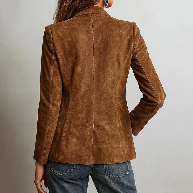 Freya - Women's Notch Lapel Faux Suede Blazer