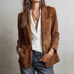 Freya - Women's Notch Lapel Faux Suede Blazer