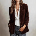 Freya - Women's Notch Lapel Faux Suede Blazer