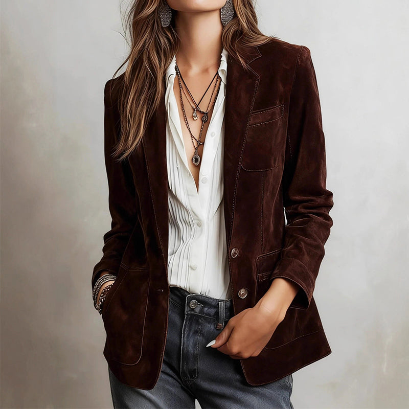Freya - Women's Notch Lapel Faux Suede Blazer