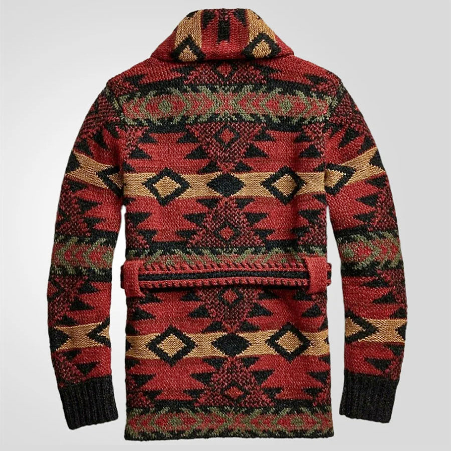 Garrett - Men's Belted Southwestern Shawl Cardigan