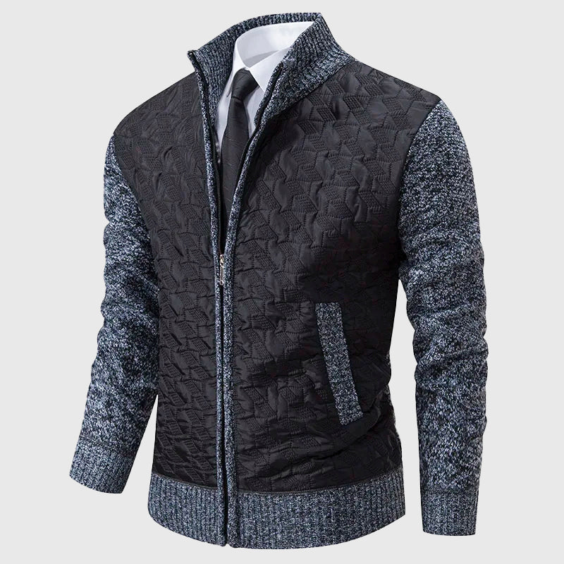 Gavin - Men's Geometric Quilted Fleece-Knit Jacket