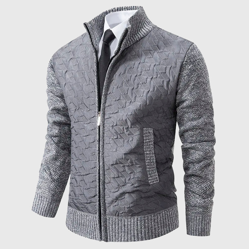 Gavin - Men's Geometric Quilted Fleece-Knit Jacket