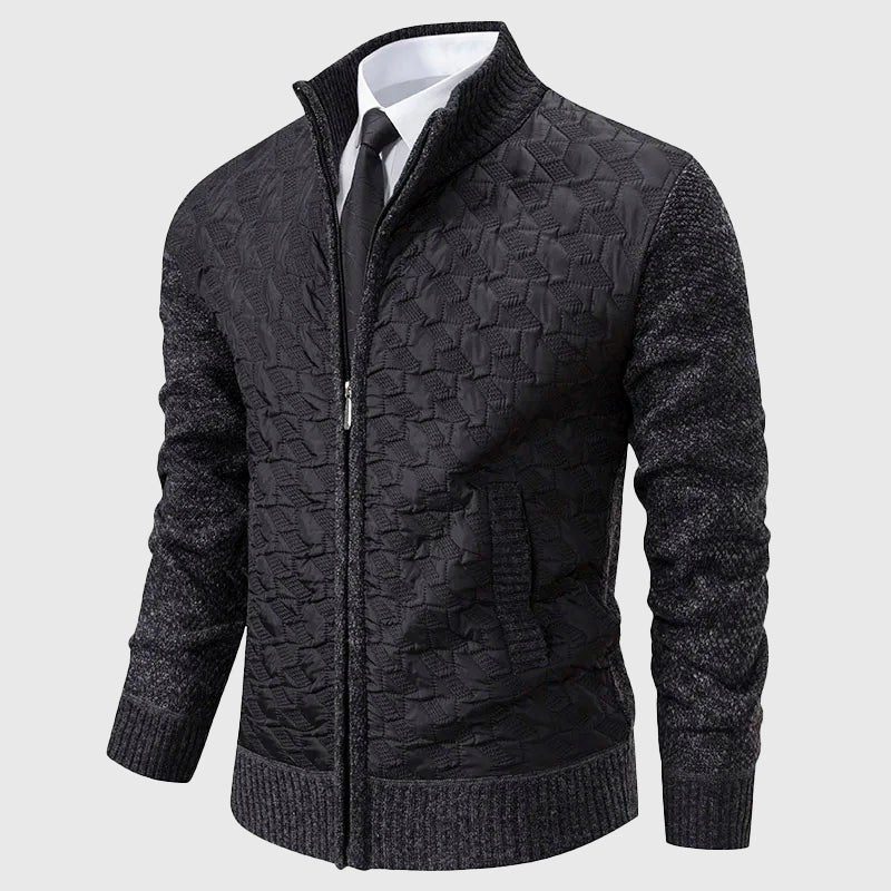 Gavin - Men's Geometric Quilted Fleece-Knit Jacket