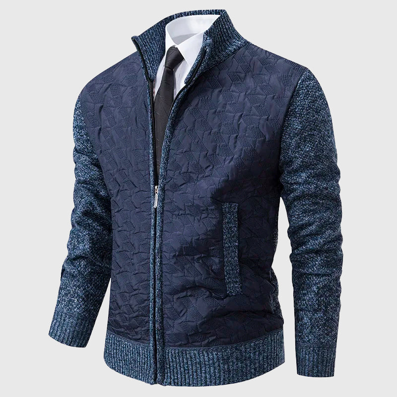 Gavin - Men's Geometric Quilted Fleece-Knit Jacket