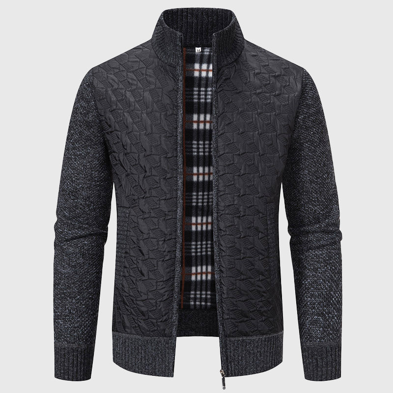 Gavin - Men's Geometric Quilted Fleece-Knit Jacket