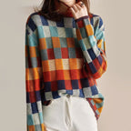 Gia - Women's Patchwork Knit Mock Neck Sweater