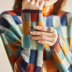 Gia - Women's Patchwork Knit Mock Neck Sweater