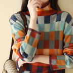 Gia - Women's Patchwork Knit Mock Neck Sweater