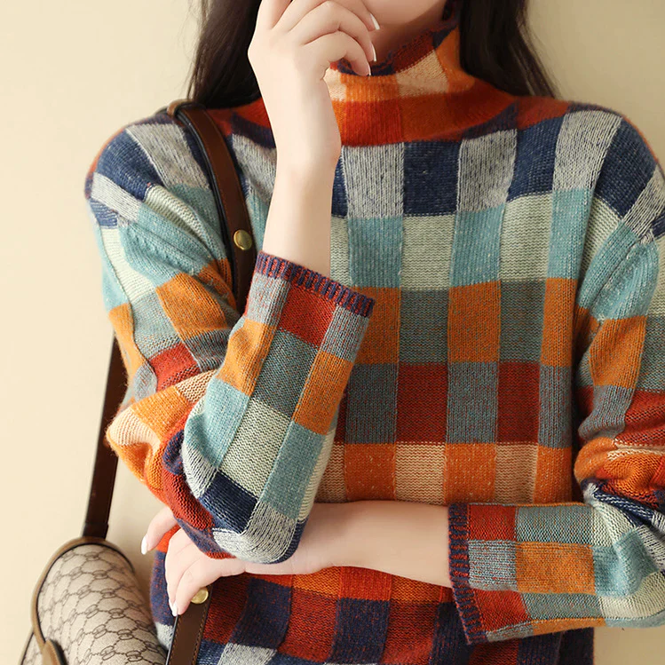Gia - Women's Patchwork Knit Mock Neck Sweater