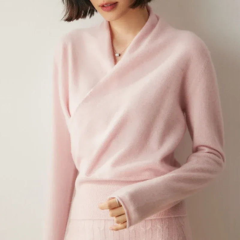 Giselle - Women's Cashmere Wrap V-Neck Pullover
