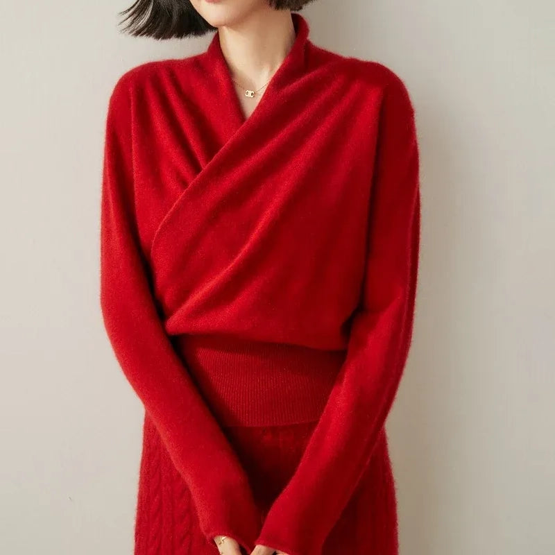 Giselle - Women's Cashmere Wrap V-Neck Pullover