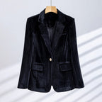 Giselle - Women's Ribbed Velvet Single-Button Blazer