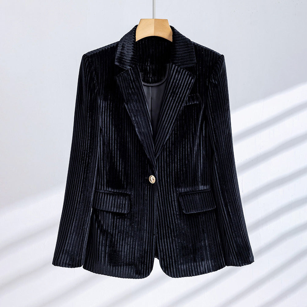 Giselle - Women's Ribbed Velvet Single-Button Blazer