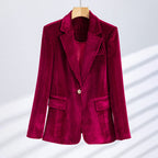 Giselle - Women's Ribbed Velvet Single-Button Blazer
