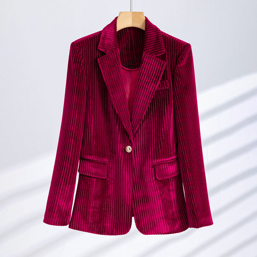 Giselle - Women's Ribbed Velvet Single-Button Blazer