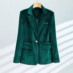 Giselle - Women's Ribbed Velvet Single-Button Blazer