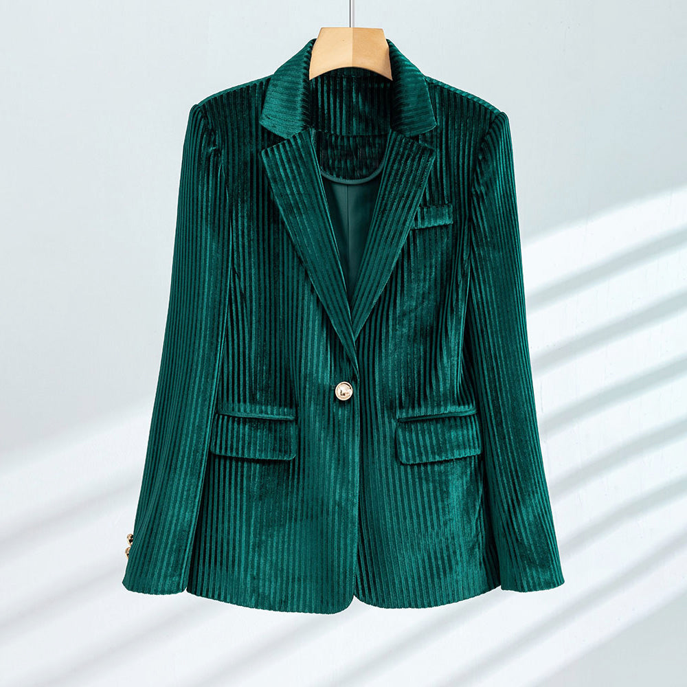 Giselle - Women's Ribbed Velvet Single-Button Blazer