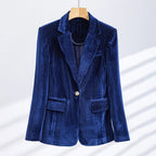 Giselle - Women's Ribbed Velvet Single-Button Blazer