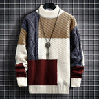 Grant - Men's Patchwork Knit Sweater with Mock Collar