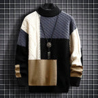 Grant - Men's Patchwork Knit Sweater with Mock Collar