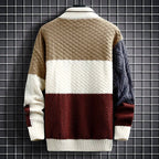 Grant - Men's Patchwork Knit Sweater with Mock Collar