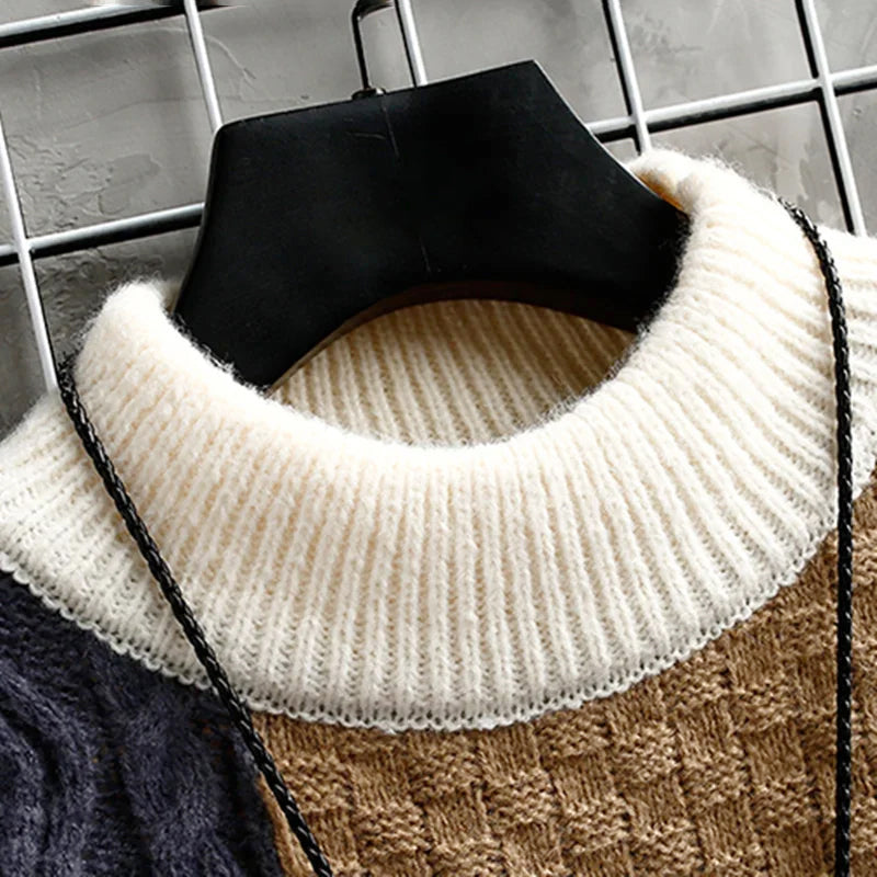 Grant - Men's Patchwork Knit Sweater with Mock Collar