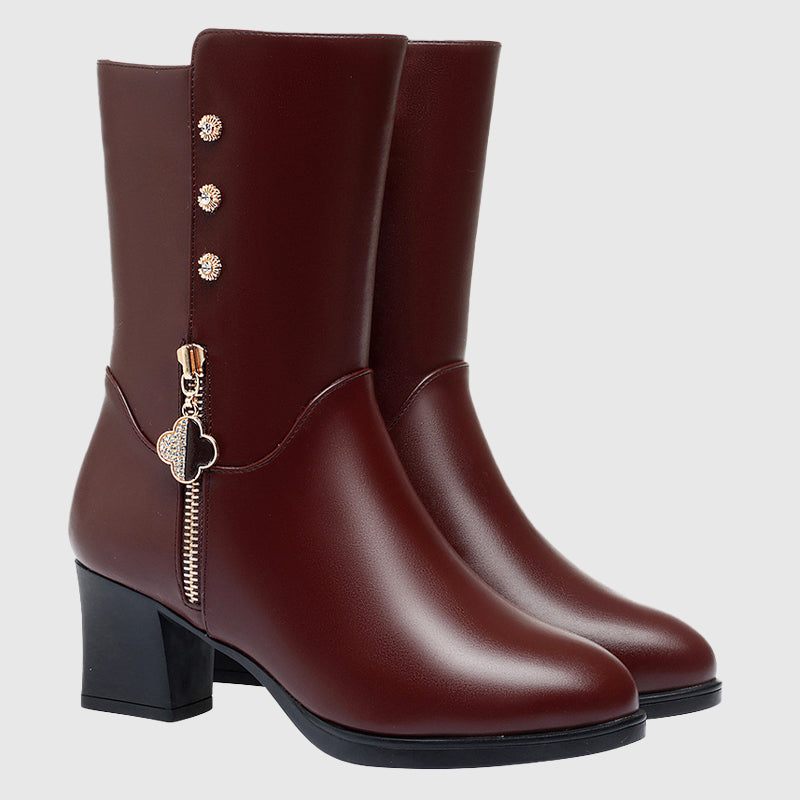 Gwendolyn - Women's Mid-Calf Block Heel Zip Boots