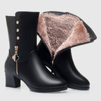 Gwendolyn - Women's Mid-Calf Block Heel Zip Boots