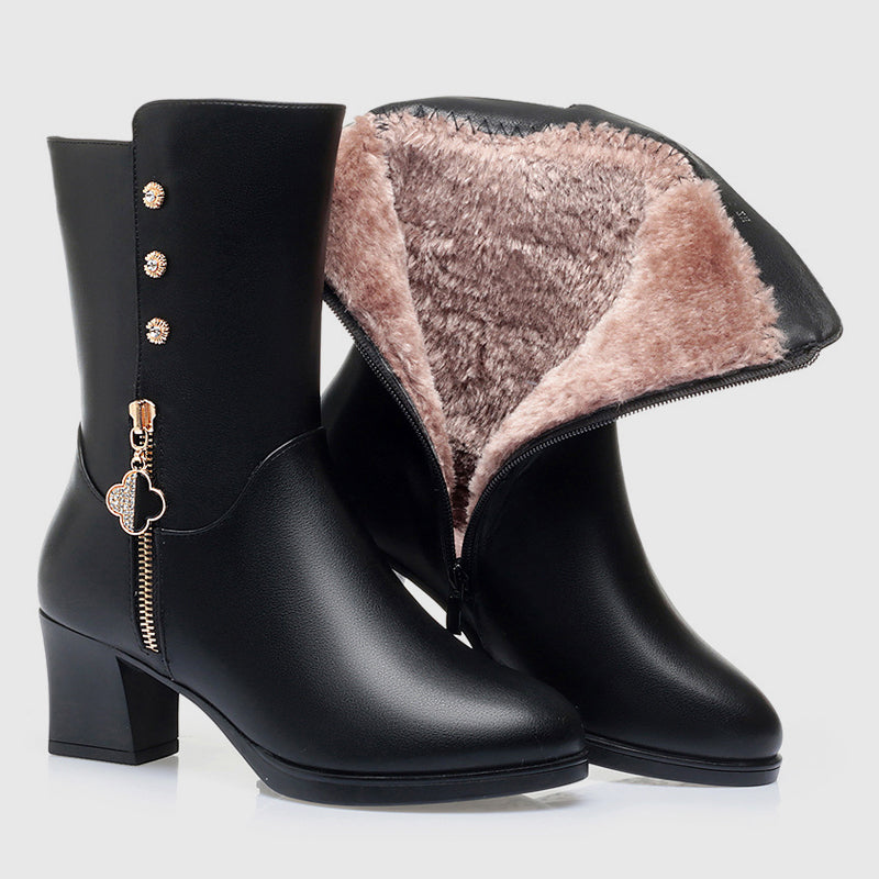 Gwendolyn - Women's Mid-Calf Block Heel Zip Boots
