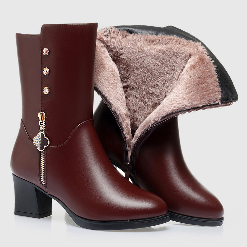 Gwendolyn - Women's Mid-Calf Block Heel Zip Boots
