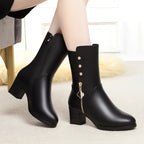 Gwendolyn - Women's Mid-Calf Block Heel Zip Boots