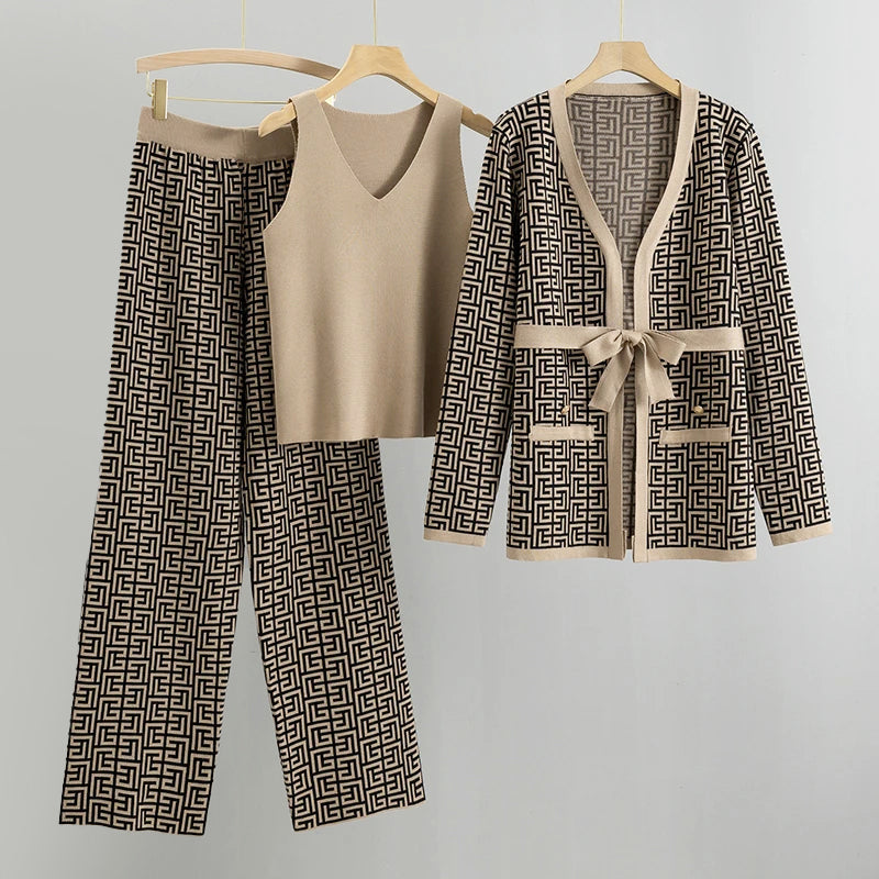 Harper - Women's 3-Piece Geometric Knit Co-Ord Set
