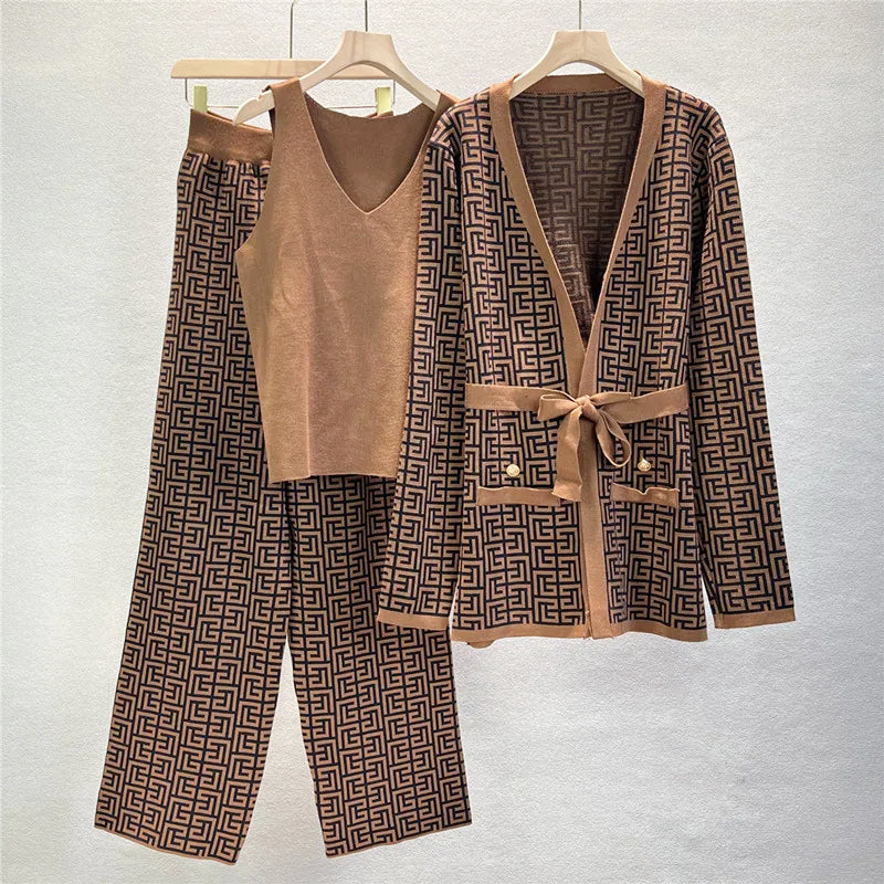 Harper - Women's 3-Piece Geometric Knit Co-Ord Set