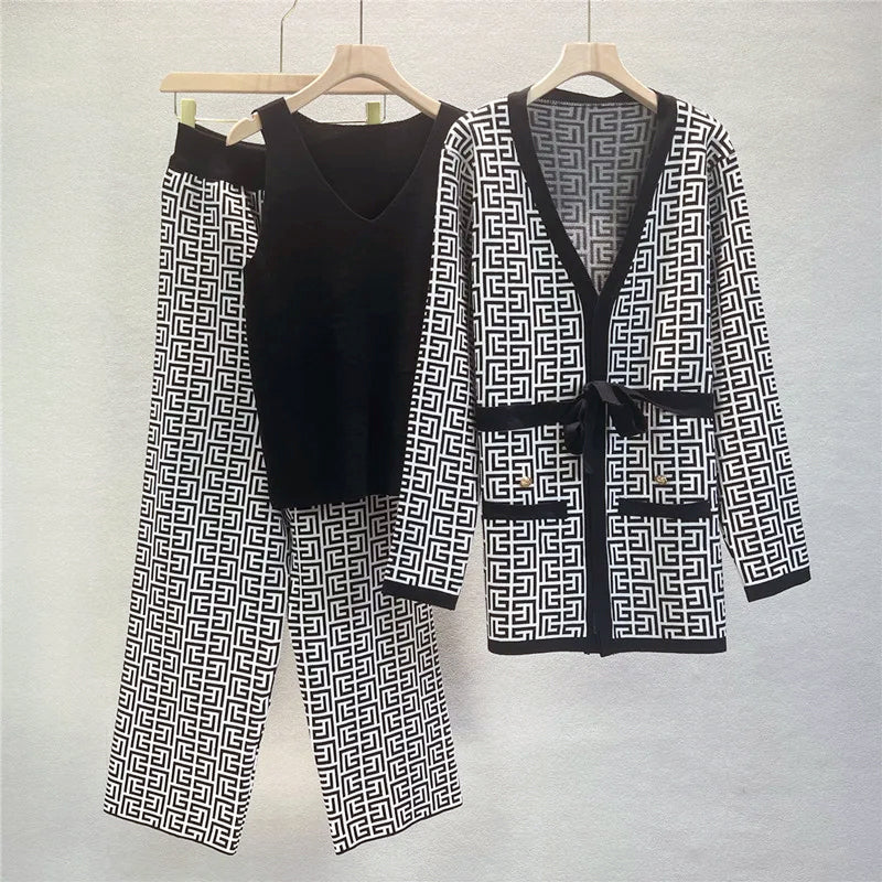 Harper - Women's 3-Piece Geometric Knit Co-Ord Set