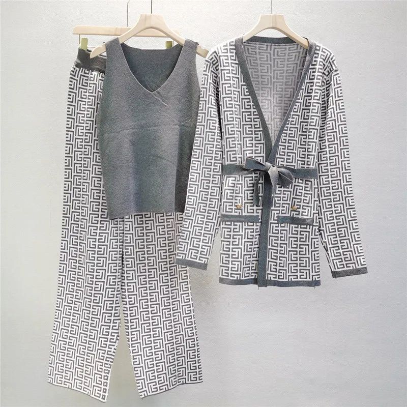 Harper - Women's 3-Piece Geometric Knit Co-Ord Set