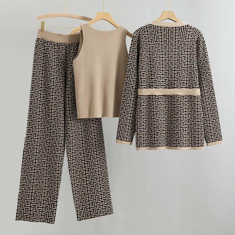 Harper - Women's 3-Piece Geometric Knit Co-Ord Set