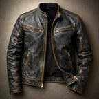 Harrison - Men's Vintage Patina Leather Jacket with Chest Zip Pockets