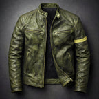 Harrison - Men's Vintage Patina Leather Jacket with Chest Zip Pockets