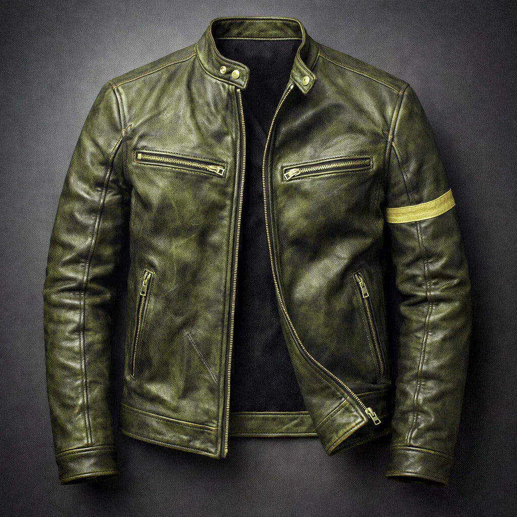 Harrison - Men's Vintage Patina Leather Jacket with Chest Zip Pockets