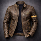 Harrison - Men's Vintage Patina Leather Jacket with Chest Zip Pockets
