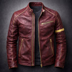 Harrison - Men's Vintage Patina Leather Jacket with Chest Zip Pockets